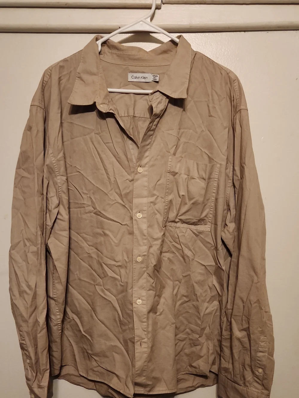 Calvin Klein Men's Lightweight Button-Up Shirt Jacket in Beige Tan